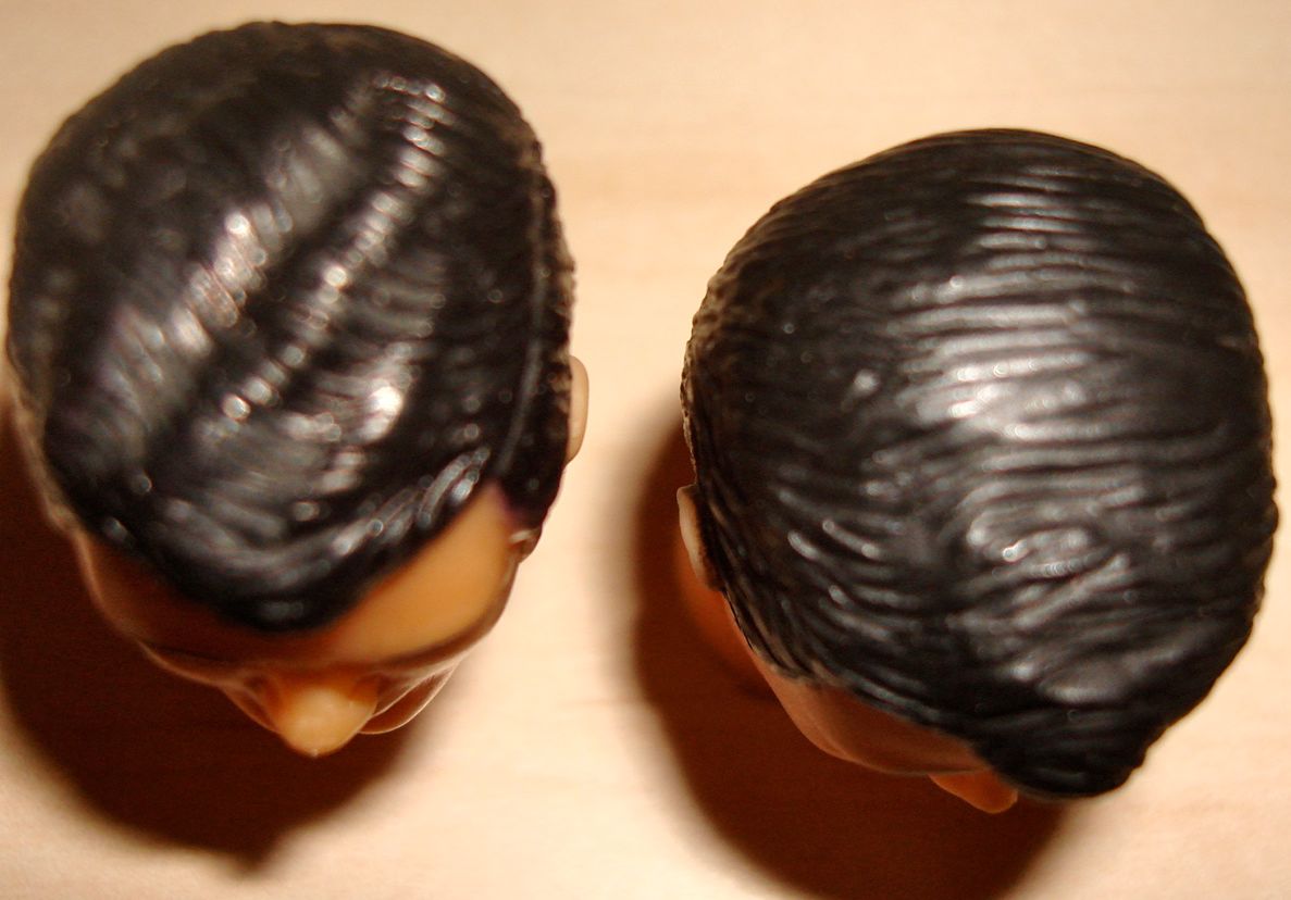 Ledy heads, Shazam (left), Superman (right), notice hair on top